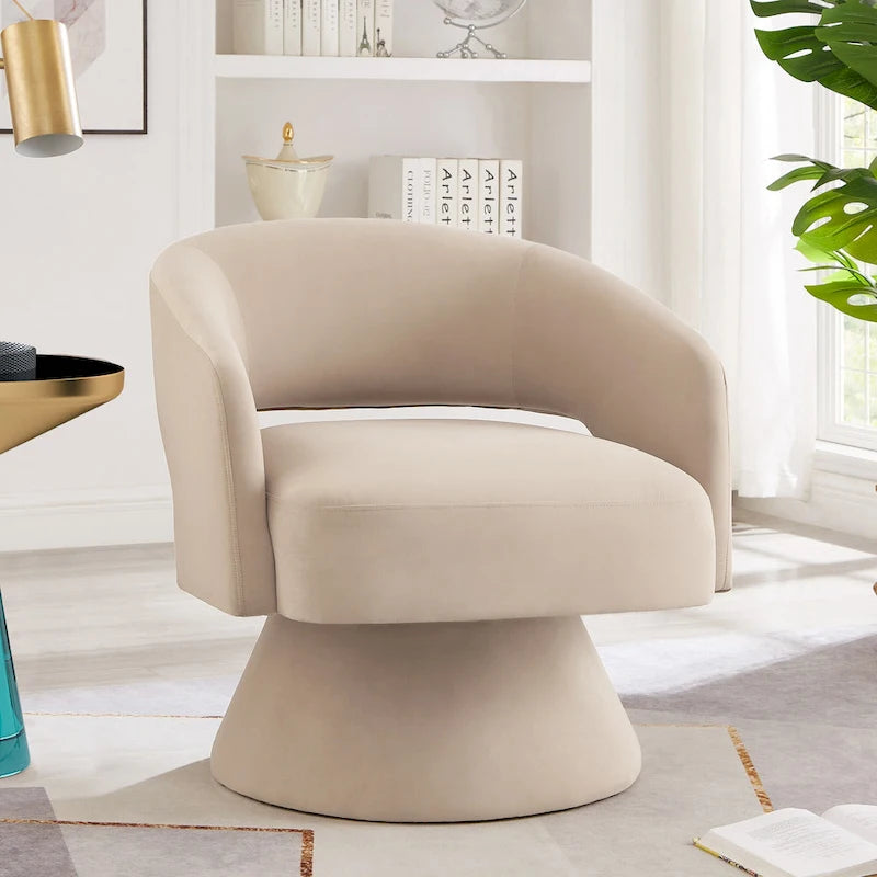 Modern Swivel Barrel Chair, Upholstered Velvet Round Accent Chairs,360 Degree Comfy Swivel Chair with Open Backrest