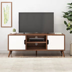 Mid-Century Modern White and Walnut TV Stand with 3 Drawers for TVs Up to 49