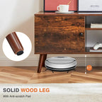 Can accommodate 60  TV, living room/bedroom TV media console, adjustable shelves, 2 storage cabinets, brown