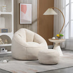 Beige Modern 40  Microfiber Accent Chair with Ottoman