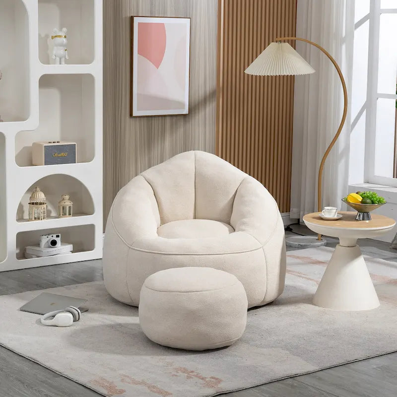 Beige Modern 40  Microfiber Accent Chair with Ottoman