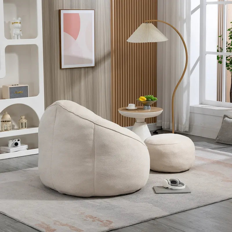 Beige Modern 40  Microfiber Accent Chair with Ottoman