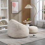 Beige Modern 40  Microfiber Accent Chair with Ottoman