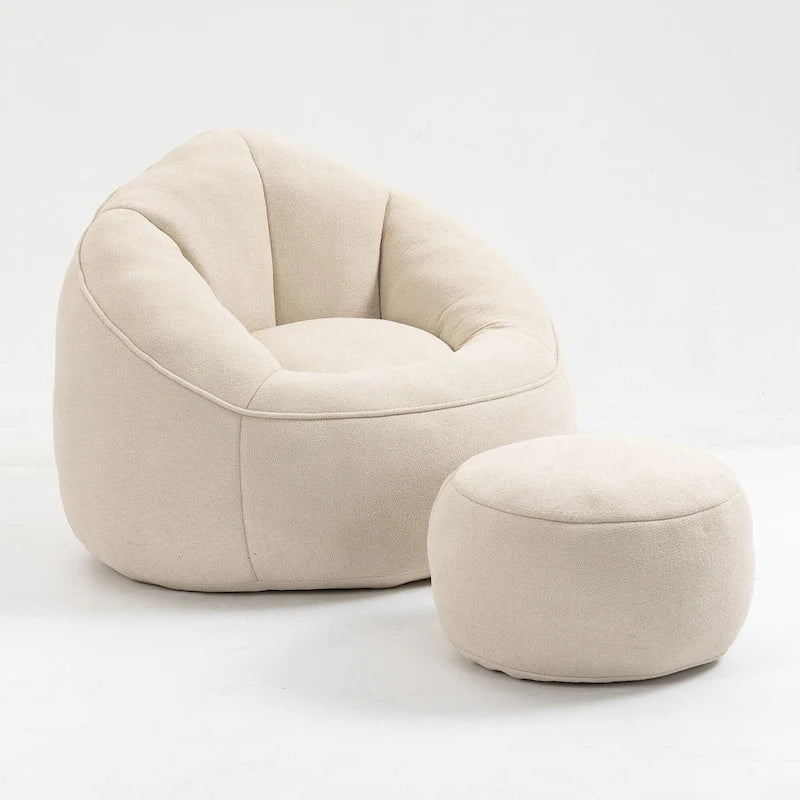 Beige Modern 40  Microfiber Accent Chair with Ottoman