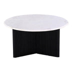 Luxurious Round Mable Topped Pedestal Coffee Table, Living Room Sofa Side Table, White/Black