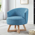 Light Blue Modern 27  Linen Upholstered 360 Swivel Barrel Chair with Solid Legs