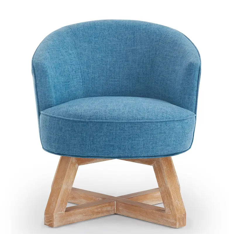 Light Blue Modern 27  Linen Upholstered 360 Swivel Barrel Chair with Solid Legs