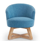Light Blue Modern 27  Linen Upholstered 360 Swivel Barrel Chair with Solid Legs
