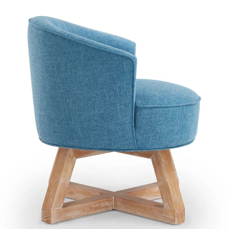 Light Blue Modern 27  Linen Upholstered 360 Swivel Barrel Chair with Solid Legs