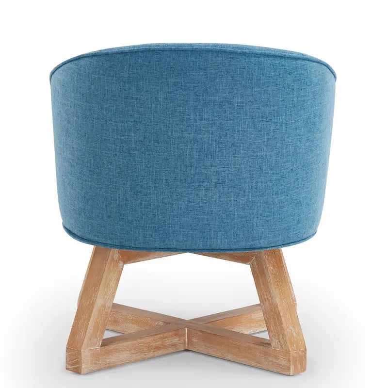 Light Blue Modern 27  Linen Upholstered 360 Swivel Barrel Chair with Solid Legs