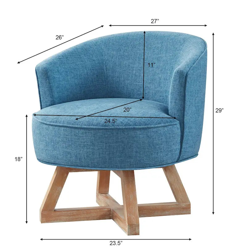 Light Blue Modern 27  Linen Upholstered 360 Swivel Barrel Chair with Solid Legs