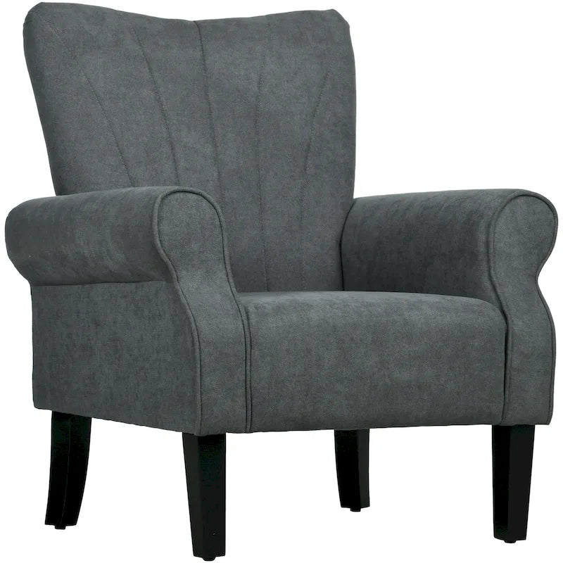 Dark Gray Modern 31.5  High Back Upholstered Arm Chair with Wood Legs