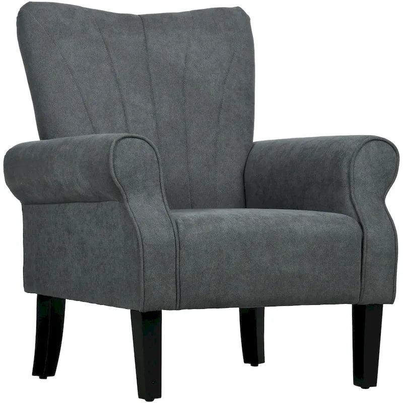 Dark Gray Modern 31.5  High Back Upholstered Arm Chair with Wood Legs