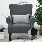 Dark Gray Modern 31.5  High Back Upholstered Arm Chair with Wood Legs