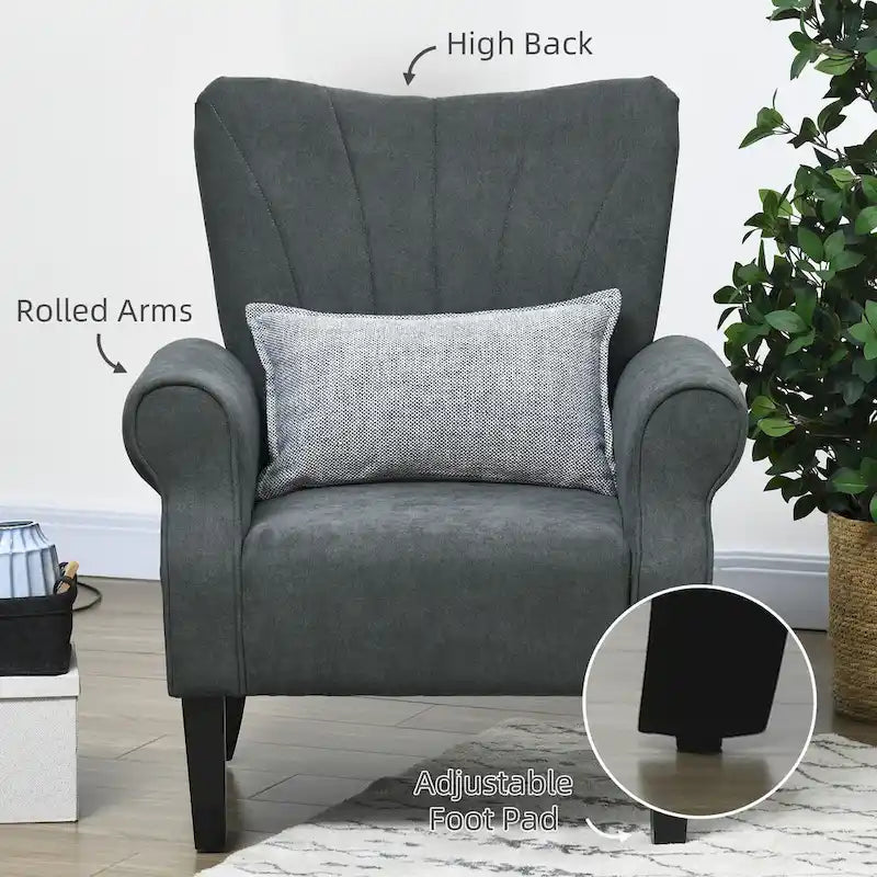 Dark Gray Modern 31.5  High Back Upholstered Arm Chair with Wood Legs
