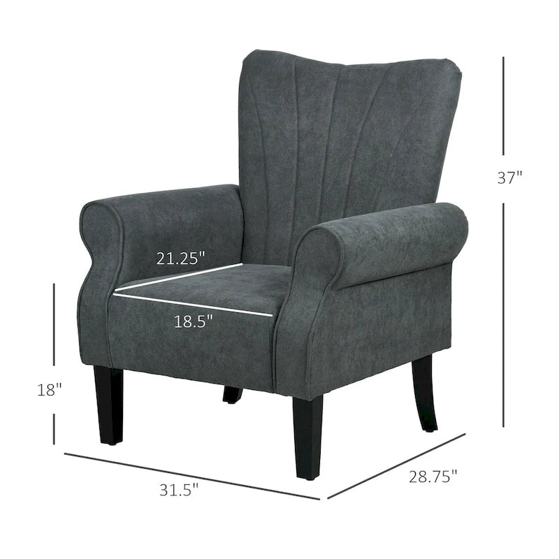 Dark Gray Modern 31.5  High Back Upholstered Arm Chair with Wood Legs