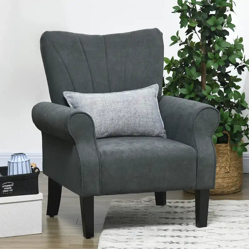 Dark Gray Modern 31.5  High Back Upholstered Arm Chair with Wood Legs