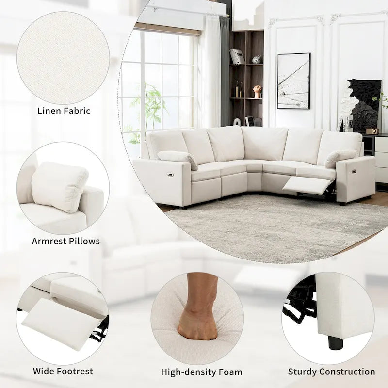89  Power Recliner Sectional Sofa Home Theater Reclining Sofa with Two USB Ports, Two Storage Drawers for Living Room, Beige