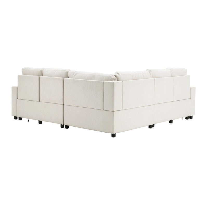 89  Power Recliner Sectional Sofa Home Theater Reclining Sofa with Two USB Ports, Two Storage Drawers for Living Room, Beige