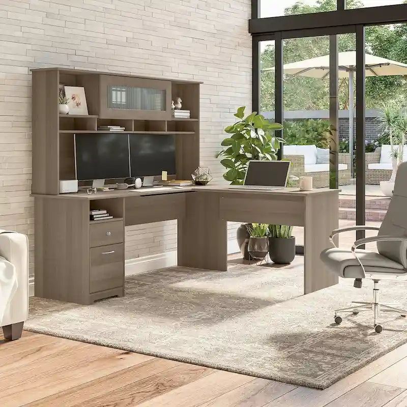 72W L-shaped Computer Desk with Hutch and Drawers by Bush Furniture