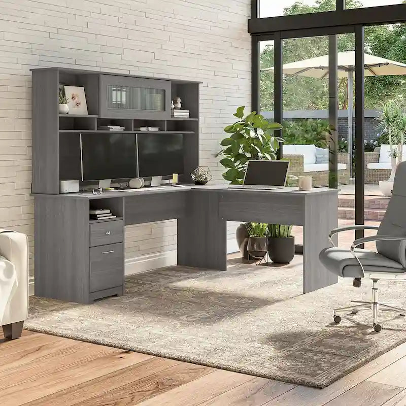 72W L-shaped Computer Desk with Hutch and Drawers by Bush Furniture
