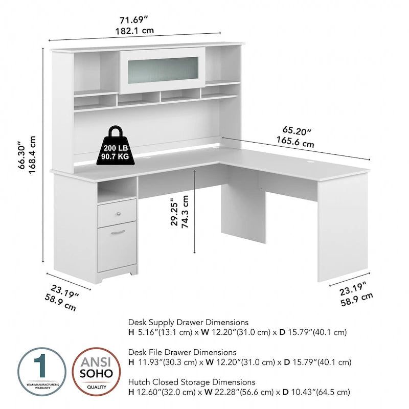 72W L-shaped Computer Desk with Hutch and Drawers by Bush Furniture