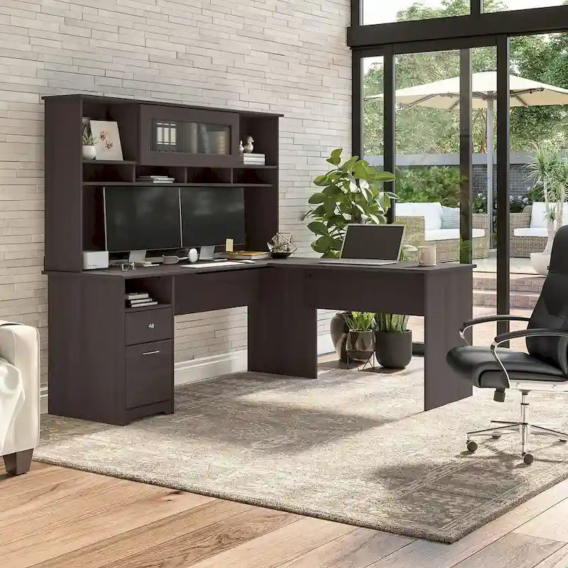 72W L-shaped Computer Desk with Hutch and Drawers by Bush Furniture