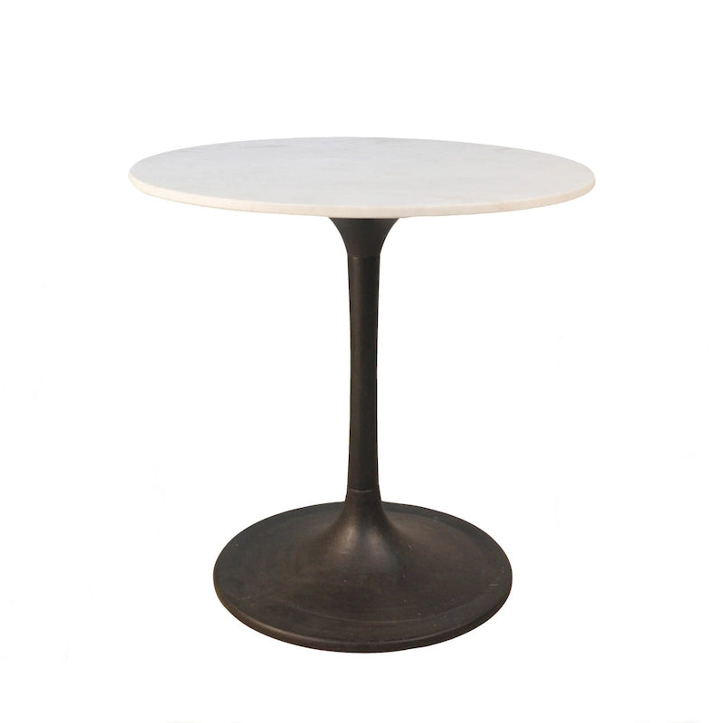 30  White And Black Rounded Marble And Iron Pedestal Base Dining Table