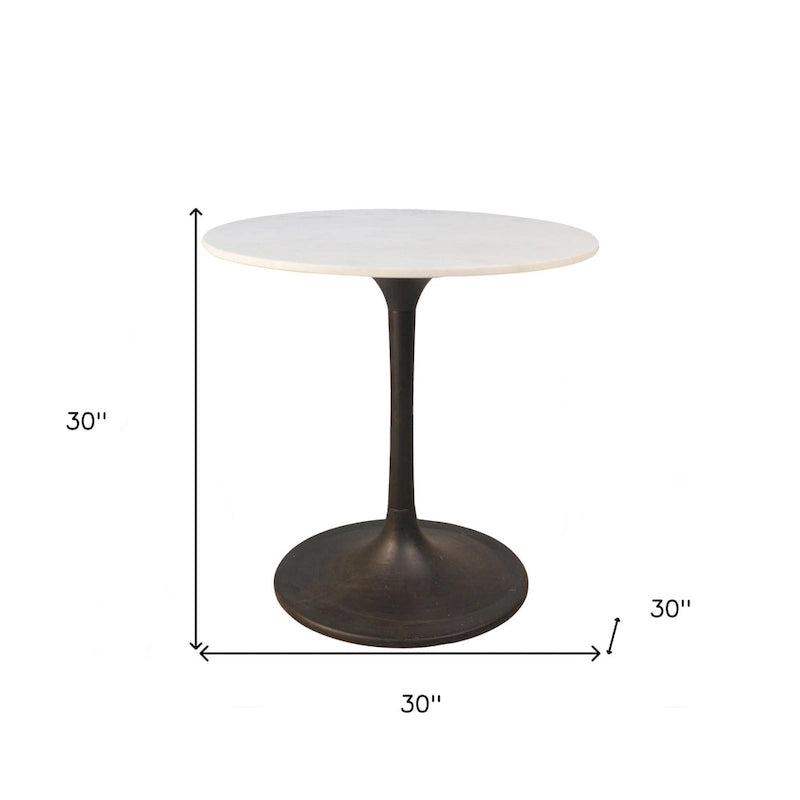 30  White And Black Rounded Marble And Iron Pedestal Base Dining Table