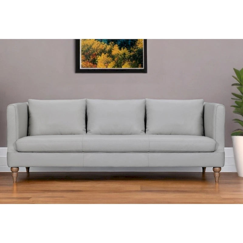HomeRoots 85  Gray Leather Sofa With Brown Legs