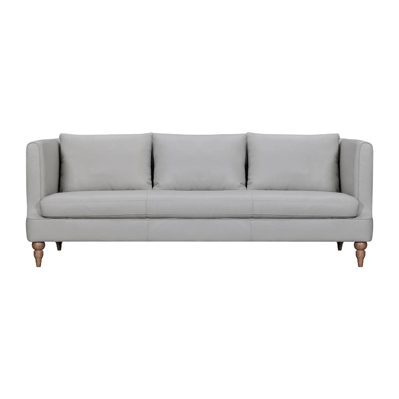 HomeRoots 85  Gray Leather Sofa With Brown Legs