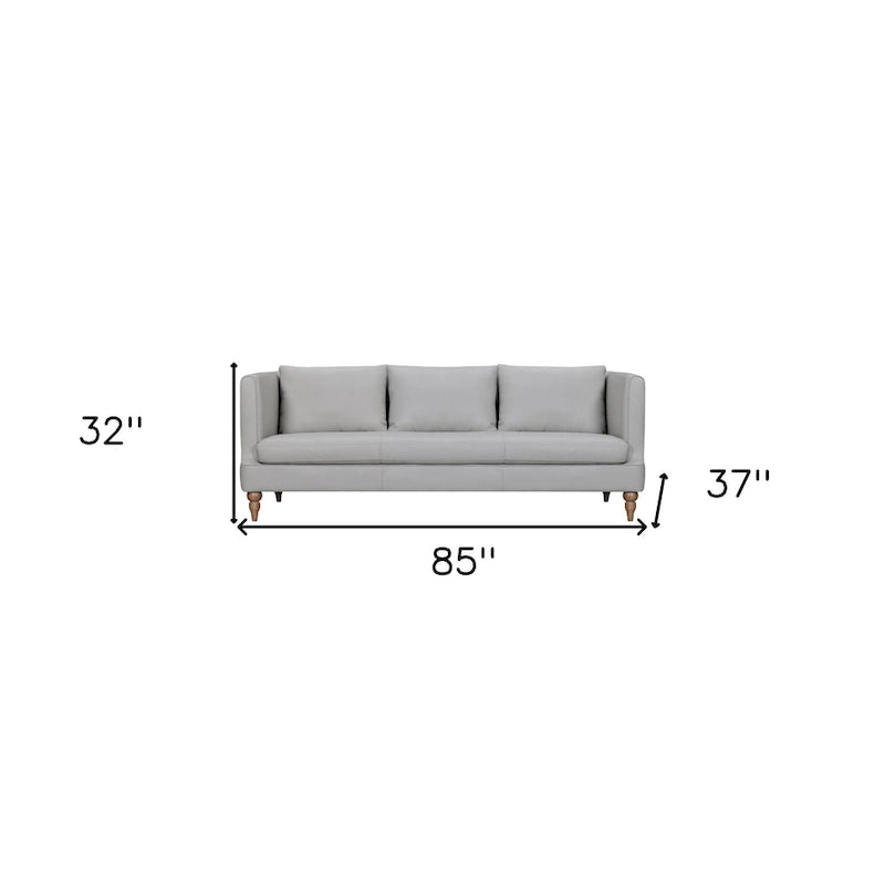 HomeRoots 85  Gray Leather Sofa With Brown Legs