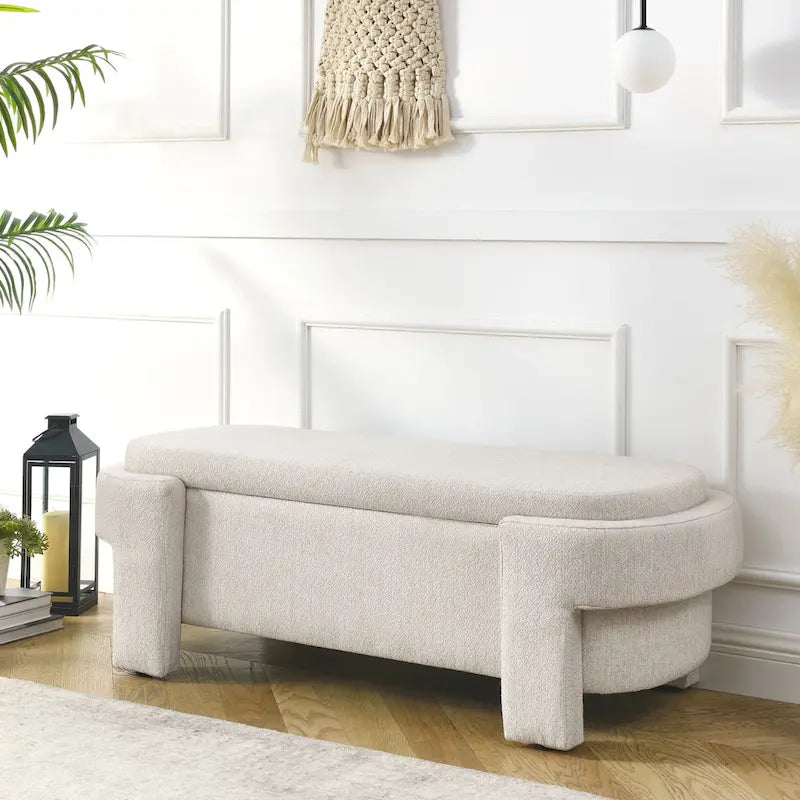 GDFStudio - Evelyn Chenille Upholstered Storage Bench with Turned Legs for Elegant Spaces