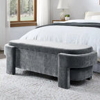 GDFStudio - Evelyn Chenille Upholstered Storage Bench with Turned Legs for Elegant Spaces