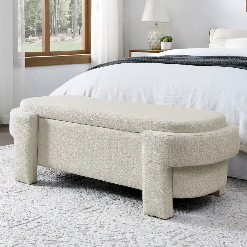 GDFStudio - Evelyn Chenille Upholstered Storage Bench with Turned Legs for Elegant Spaces