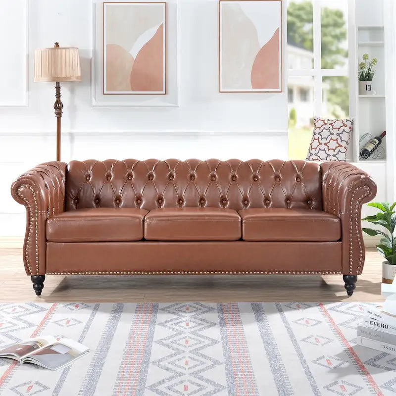 Naro Mid-Century 84  Modern 3 Seater Chesterfield Sofa Couches by Christopher Knight Home