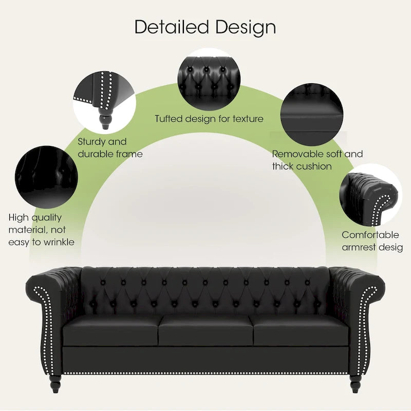 Naro Mid-Century 84  Modern 3 Seater Chesterfield Sofa Couches by Christopher Knight Home