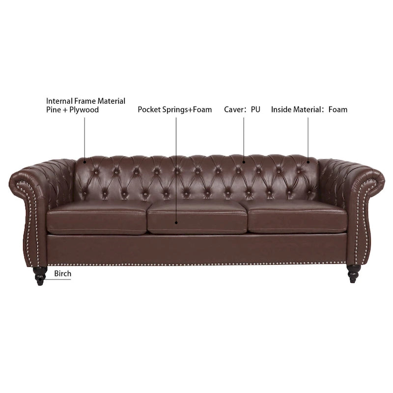 Naro Mid-Century 84  Modern 3 Seater Chesterfield Sofa Couches by Christopher Knight Home
