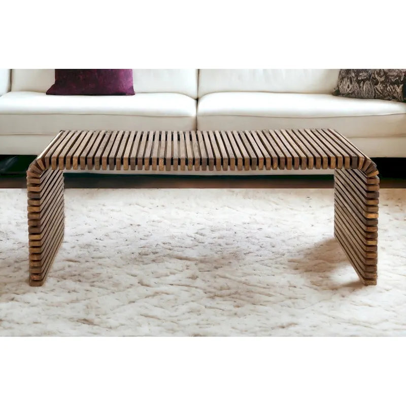 HomeRoots 26  Brown Solid Wood Stripes Coffee Table - 26' X '18' X '48