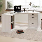Modern L Shaped Executive Office Desk with 3 Drawers and Open Shelves for Home Office or Study Room Use