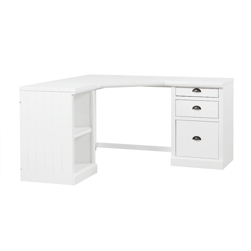 Modern L Shaped Executive Office Desk with 3 Drawers and Open Shelves for Home Office or Study Room Use