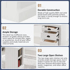 Modern L Shaped Executive Office Desk with 3 Drawers and Open Shelves for Home Office or Study Room Use