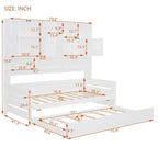 Twin Size Wooden Daybed with Trundle, Storage Cabinet & Shelves, White