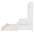 Twin Size Wooden Daybed with Trundle, Storage Cabinet & Shelves, White