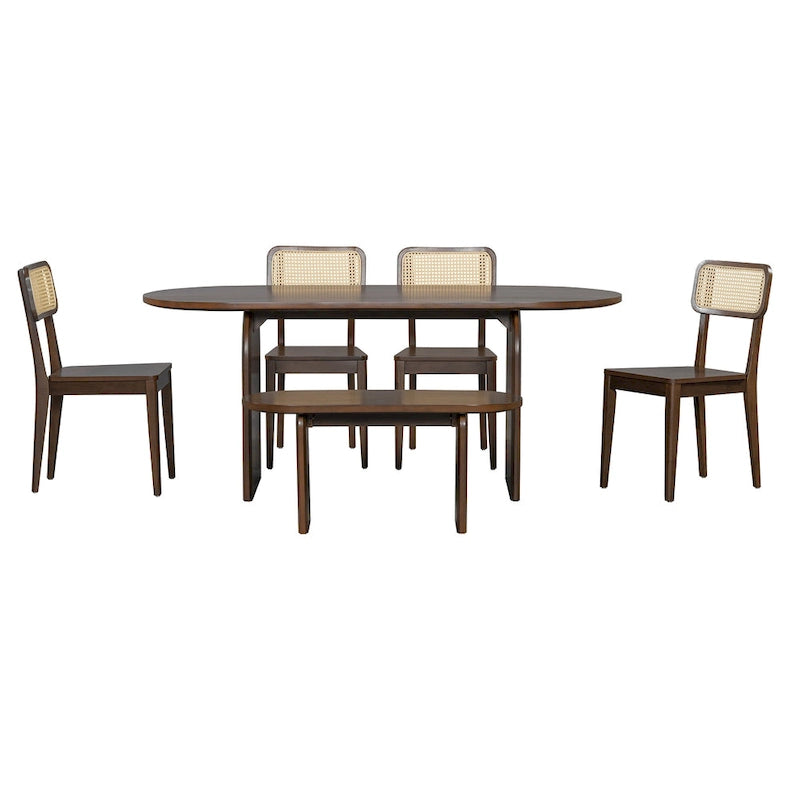 Dining Table Set for 6Oval Kitchen Table and Rattan-Back Chairs