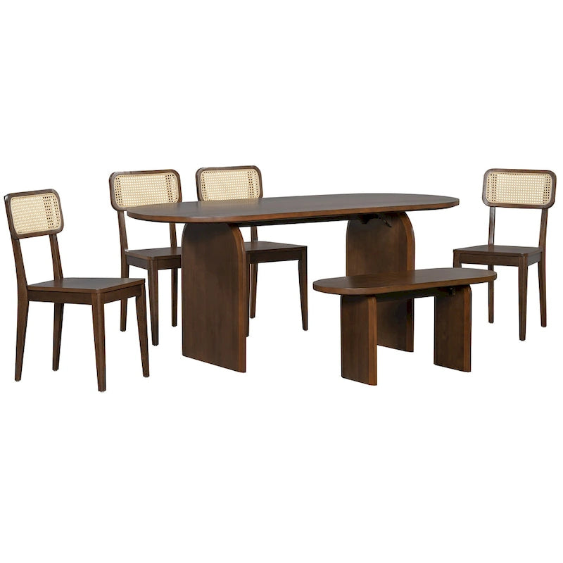 Dining Table Set for 6Oval Kitchen Table and Rattan-Back Chairs