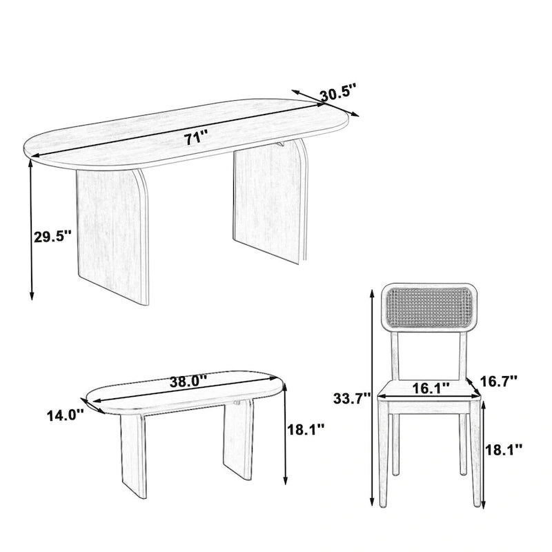 Dining Table Set for 6Oval Kitchen Table and Rattan-Back Chairs