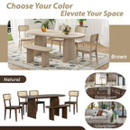 Dining Table Set for 6Oval Kitchen Table and Rattan-Back Chairs