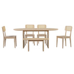 Dining Table Set for 6Oval Kitchen Table and Rattan-Back Chairs