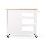 Rolling Kitchen Island Cart, Kitchen Storage Cart With Wooden Top, Modern Home Storage Cart With Door, 3 Shelves, Drawer
